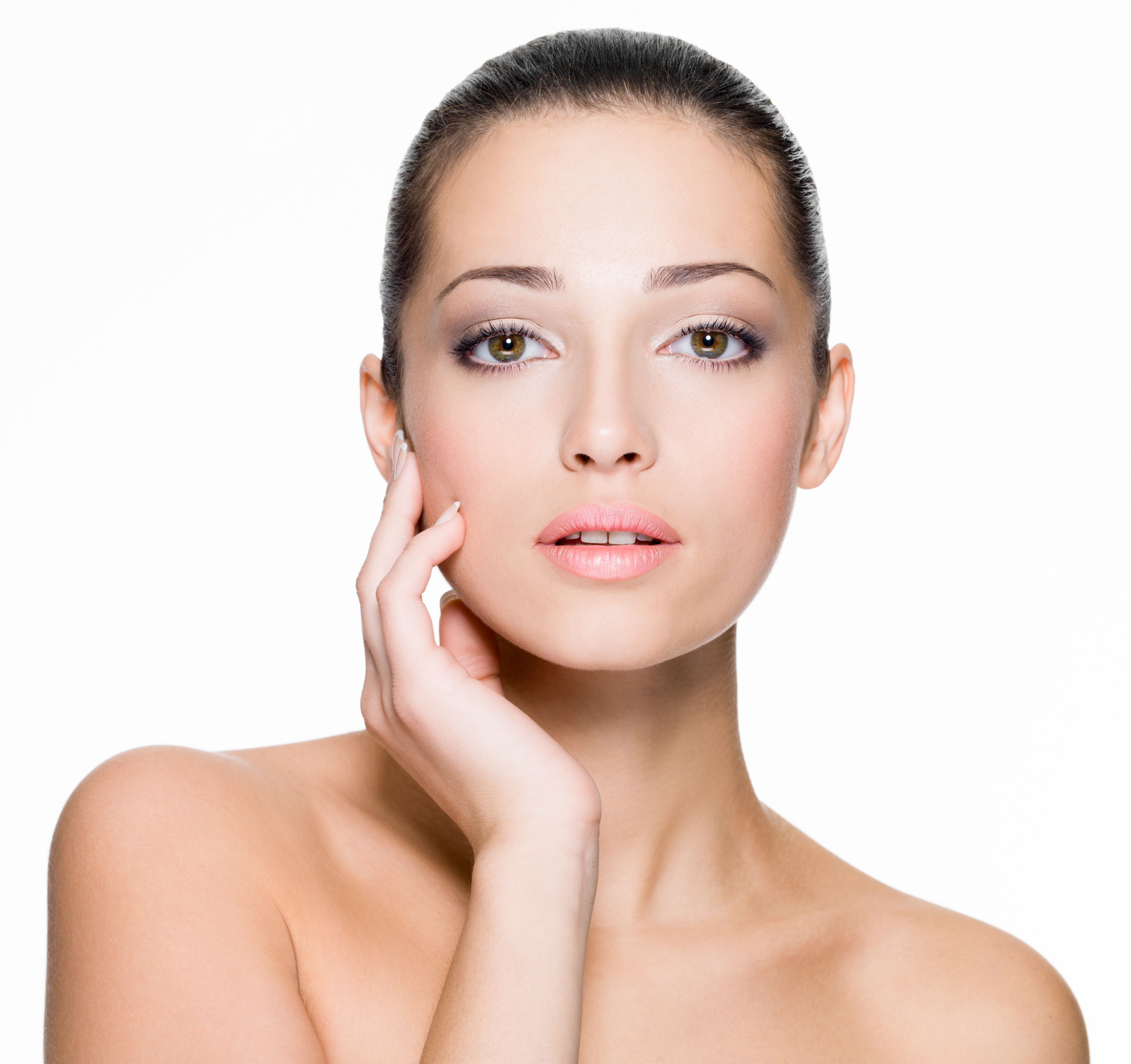 Model Framing Smooth Face with One Hand Mini Facelift Dallas